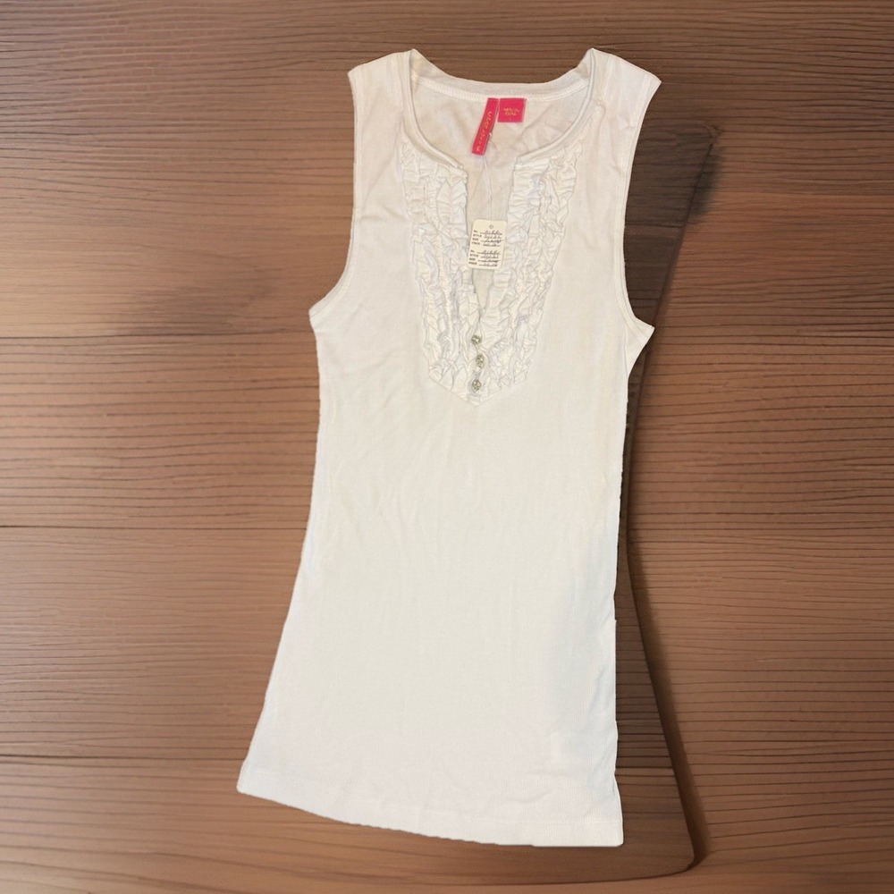 NWT Charlotte Tarantola Sz Large‎ White Tank With Crystal Accents Sleeveless Top